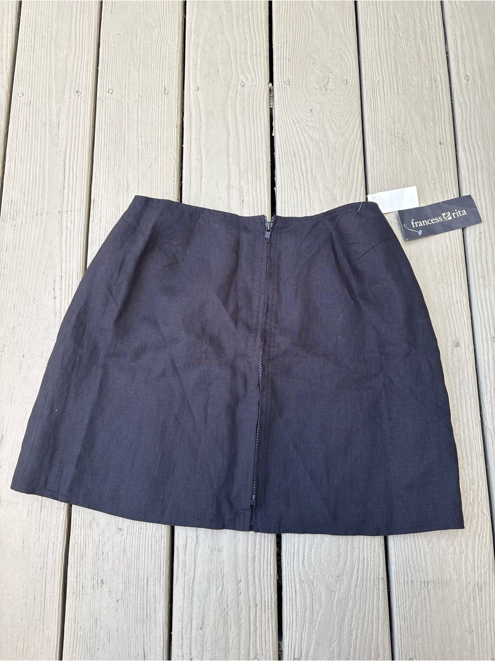 FRANCESS & RITA Black Linen Front-Zip A-Line Mini Skirt
